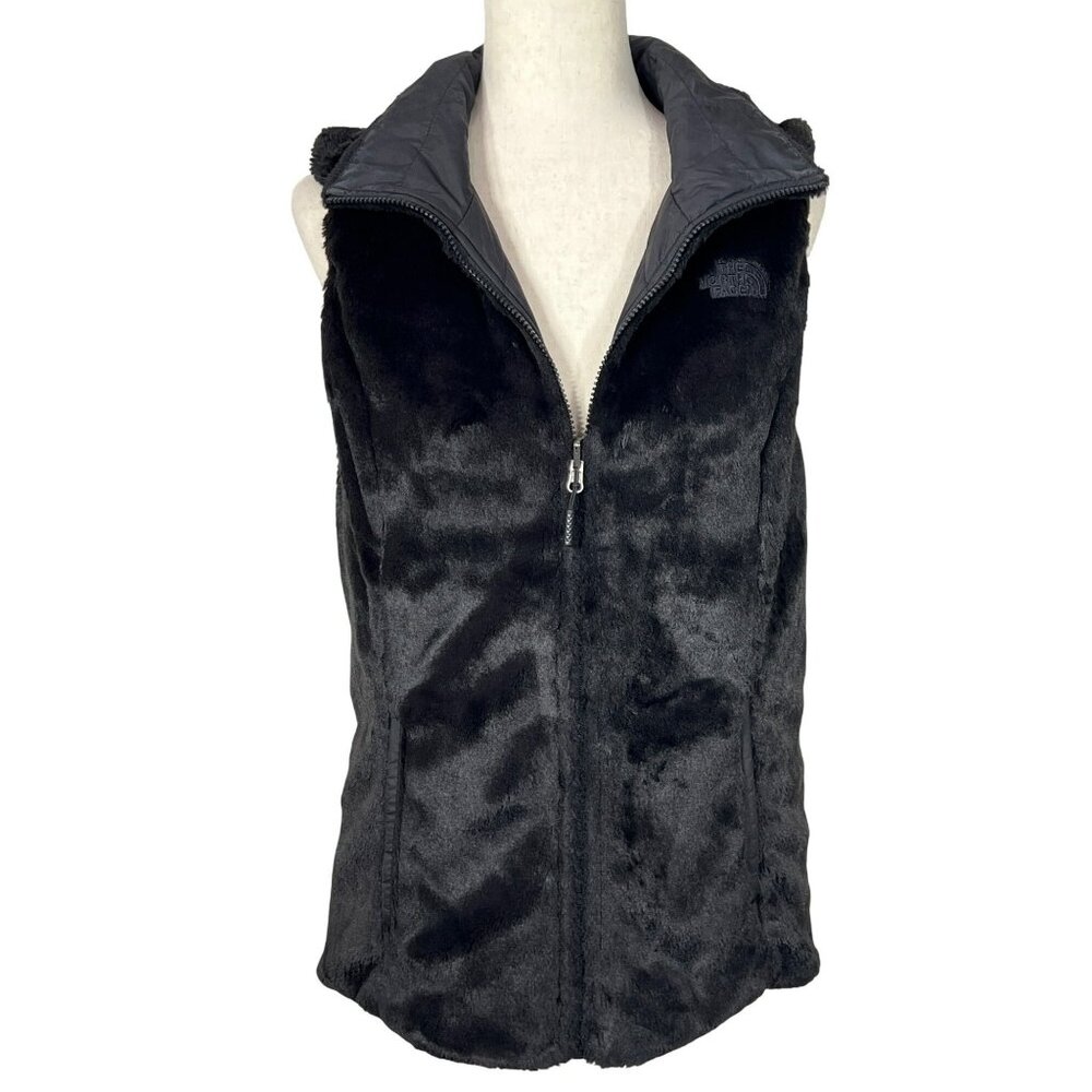 NORTH FACE Mossbud Insulated Reversible Quilted & Faux Fur Vest Black/Gray Sz M
